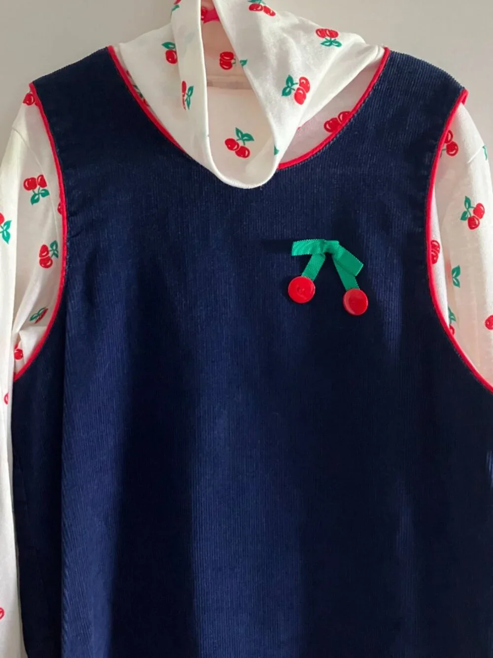 Hartstrings Girls Jumper Dress & Shirt Size 10 Corduroy and Cherries Made in USA